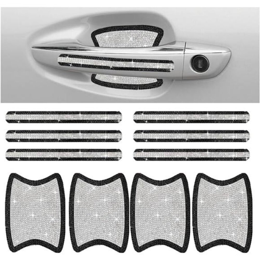 Car Door Handle Protector Bling Sticker Anti-Scratch, Universal Black and White